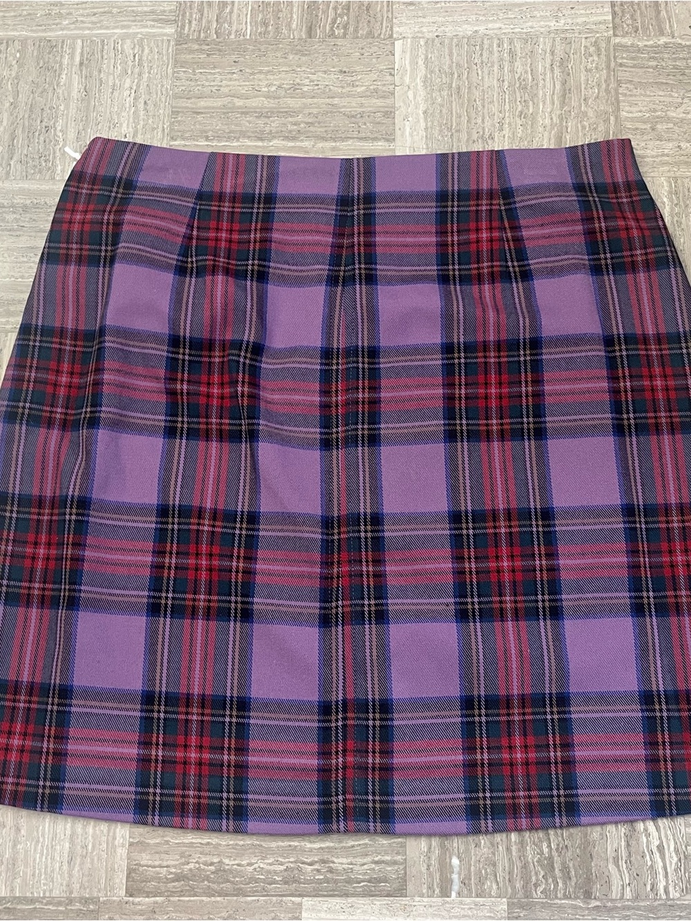 CeCe Purple Plaid Mini Skirt with Red and Navy Stripes